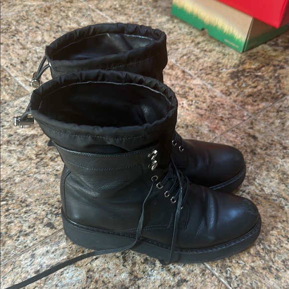 Black Leather Lace-Up Boots - Picture 1 of 6